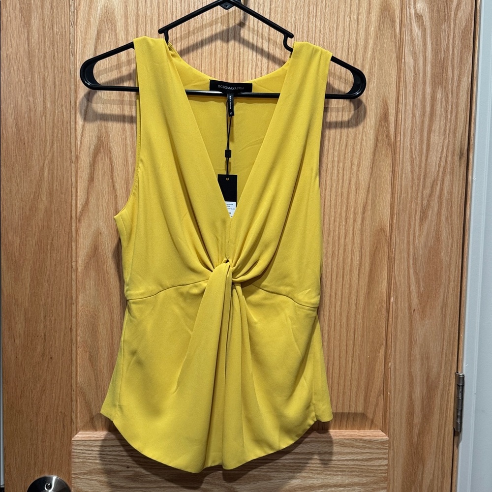 BCBGMaxAzria Sunny Yellow Knot-Front V-Neck Sleeveless Top